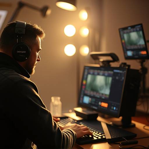 Editor de video trabajando en una estación de edición.