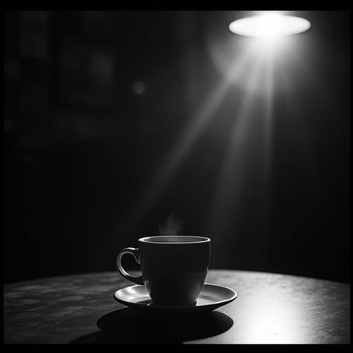 Fotograma del cortometraje 'El Ültimo Café', una historia dramática filmada en blanco y negro.