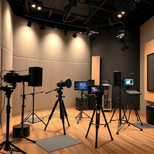 Interior del estudio de video Ímpetu Visual Studio, mostrando equipos de grabación y edición.
